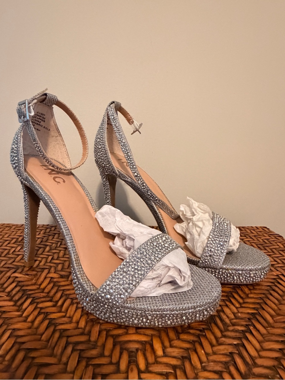 INC International Concepts Silver Crystal Ankle-Strap Platform Heels